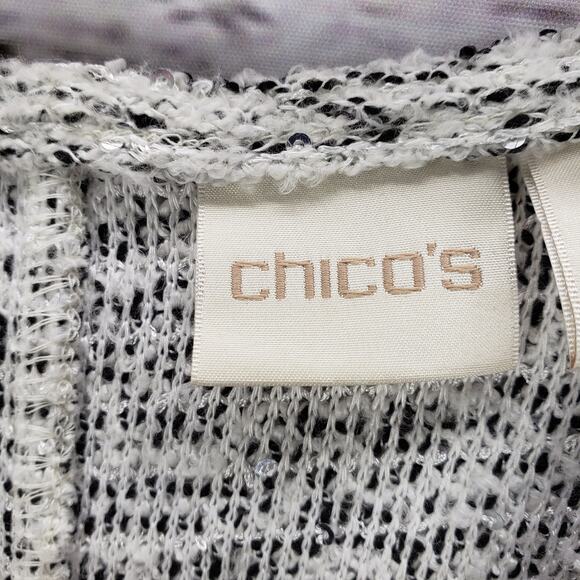 Chico's Black White Knit Textured Mini Fringe Dolman Sleeve Top Size 3 - Picture 8 of 15